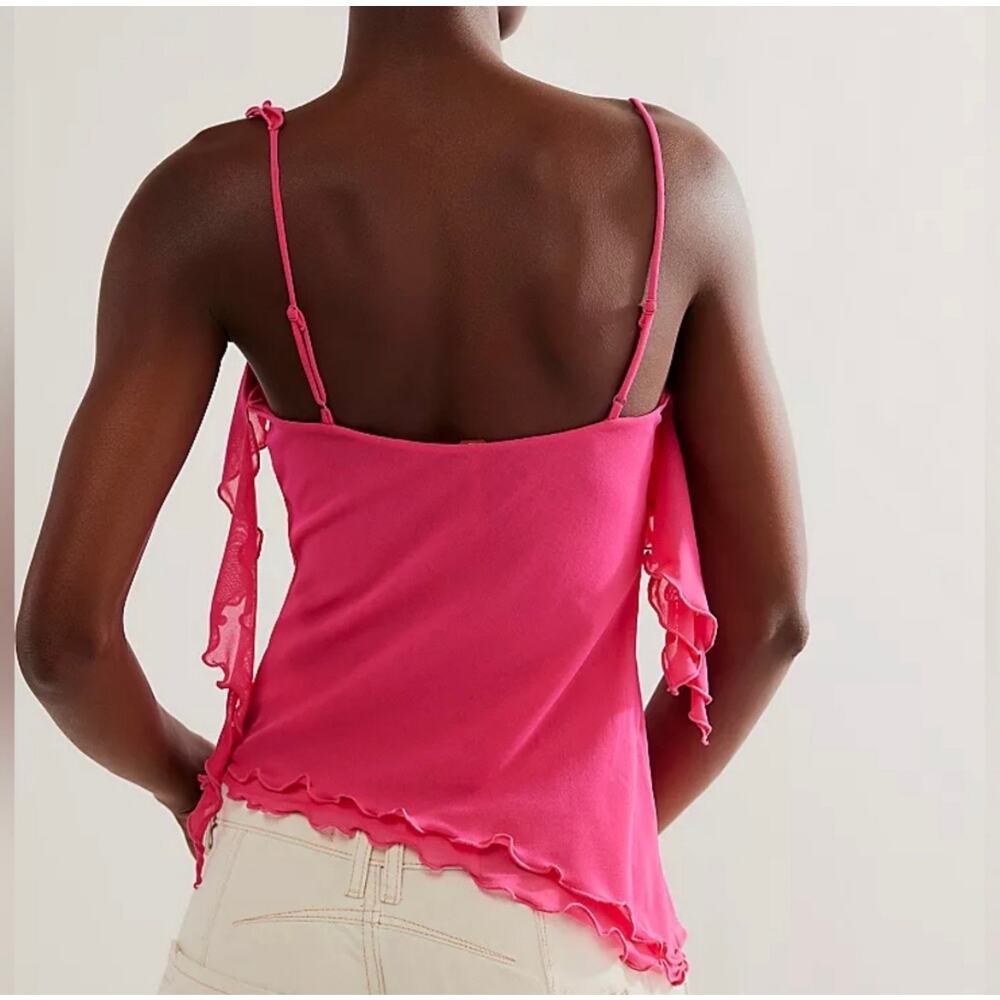 Free People Pink Ruffle One Shoulder Top XS NWT Asymmetrical Tank - Picture 2 of 7